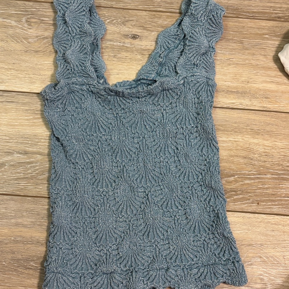 Free People Textured Slate Blue Tank Top